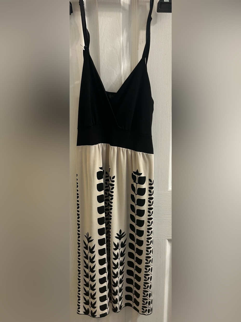 Black & Cream Maxi Dress with Botanical Print